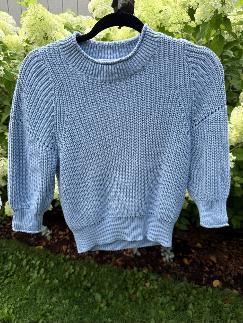 Frame Denim Pale Blue Ribbed Crewneck Sweater